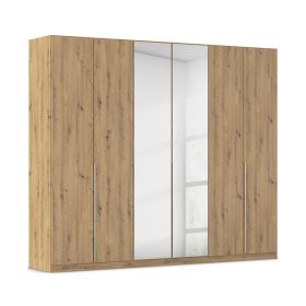 Drehtürenschrank 6-türig 2 Spiegeltüren Dekor-Druck Eiche Artisan