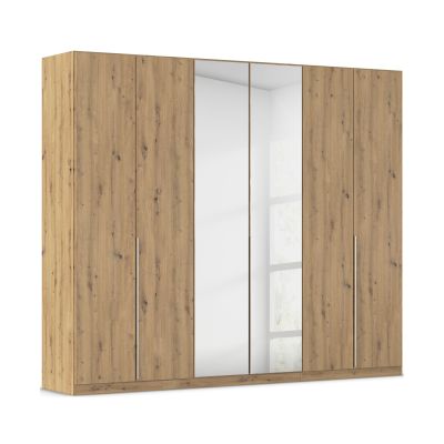 Drehtürenschrank 6-türig 2 Spiegeltüren Dekor-Druck Eiche Artisan