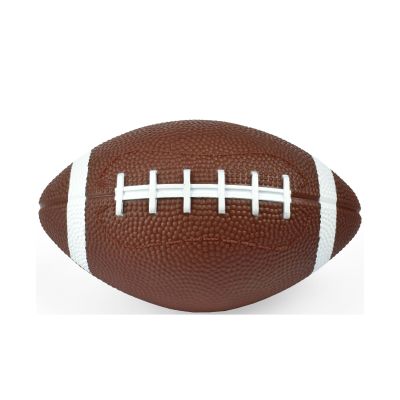 Drei Mini-Bälle für Basketball, Fußball und American Football, mit dem braunen Mini-American-Football einzeln gezeigt.
