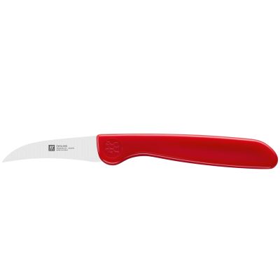 Kleines Schälmesser mit kurzer Klinge, Serie Twin Grip von ZWILLING, in Rot, Klingenlänge 50 mm, freigestellt auf weißem Hintergrund.