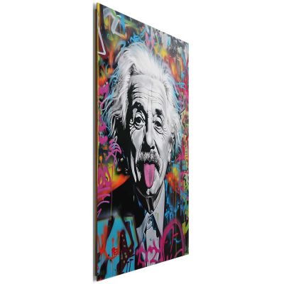 Seitliche Schrägansicht des Wandbilds „Einstein Tongue“, 60 × 90 cm; Profil, Kante und Tiefe des Bildes sind erkennbar.
