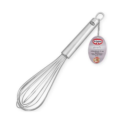Edelstahl Schneebesen mittlere Größe mit Dr Oetker Produktanhänger