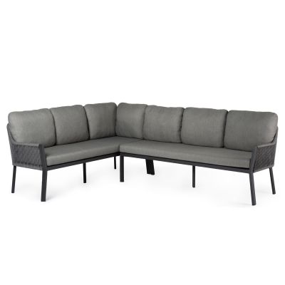 Dining Lounge Chair mit Aluminiumgestell in Charcoal-Farbe und Sitz-/Rückenbezug in Charcoal, Frontansicht
