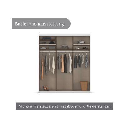 Innenansicht eines Kleiderschranks mit mehreren Einlegeböden und Kleiderstangen für optimale Organisation