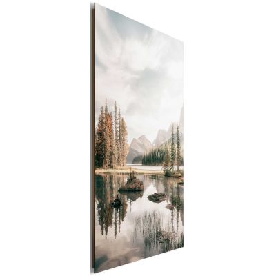 Seitliche Schrägansicht des Wandbilds „Spirit Island“, 60 × 90 cm; Profil, Kante und Tiefe des Bildes sind erkennbar.