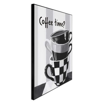 Seitliche Schrägansicht des Wandbilds „Coffee Time“, 40 × 50 cm; Profil, Kante und Tiefe des Bildes sind erkennbar.