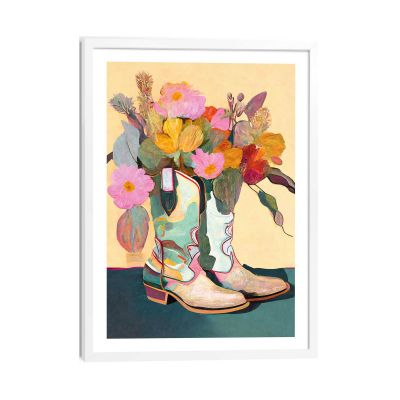 Frontansicht des Wandbilds „Flower Boots“ in Mehrfarbig, Größe 50 × 70 cm; das vollständige Motiv ist zu sehen.