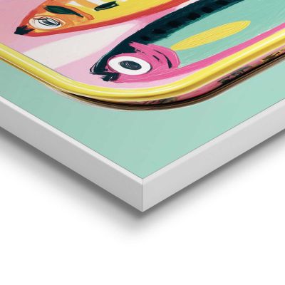 Detailaufnahme einer Ecke des Wandbilds „Sardines“, 20 × 30 cm; Oberfläche, Kante und Materialstärke sind sichtbar.