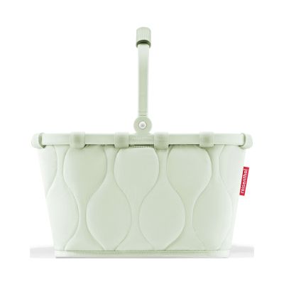 Kleiner Einkaufskorb von Reisenthel, Modell Carrybag XS, in Hellgrün mit Steppstruktur, von hinten mit hochgestelltem Tragegriff