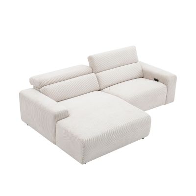 Eckgarnitur Zoom 01 cream von schräg oben fotografiert, zeigt Longchair, 2-Sitzer mit Kopfstützen und gesamte Stellfläche.