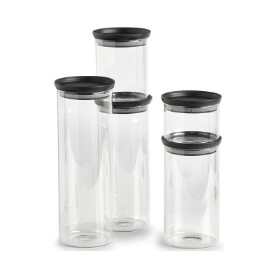 Weitere Produktansicht: Zeller Vorratsglas m.Kunststoffdeckel; Farbe schwarz; Material Borosilikat Glas/ Kunststoff (PP); Maße ca. D 10,3 × 13 cm.