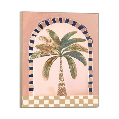 Frontansicht des Wandbilds „Boho Palm“ in Rosa, Größe 50 × 40 cm; das vollständige Motiv ist zu sehen.