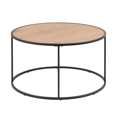 Runder Couchtisch mit Tischplatte in matt Wildeiche und Gestell in matt Schwarz