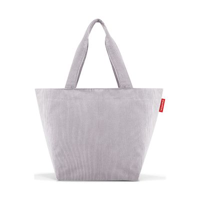 Shopper von Reisenthel, Modell Shopper M, in Hellgrau aus geripptem Cord, von hinten mit zwei langen Tragegriffen.