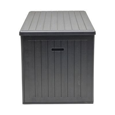 Rechteckige Aufbewahrungsbox mit geschlossenem Deckel von der Stirnseite