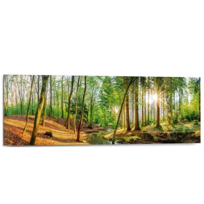Frontansicht des Wandbilds „Spring Woods“ in Grün, Größe 30 × 90 cm; das vollständige Motiv ist zu sehen.