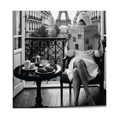 Frontansicht des Wandbilds „Paris Weekend“ in Schwarz-Weiß, Größe 50 × 70 cm; das vollständige Motiv ist zu sehen.