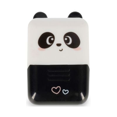 Deko-Rollstempel im Panda-Design, geschlossen als kompakte Tierfigur frontal dargestellt.