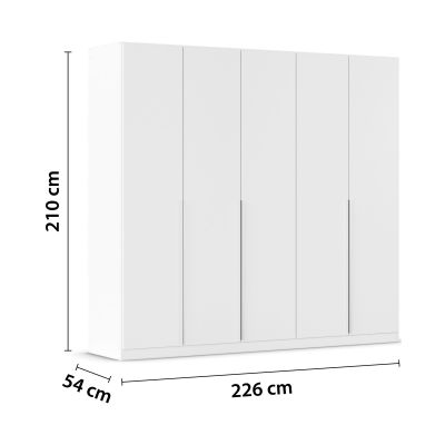 Weißer Kleiderschrank mit eingezeichneten Maßen von 226 cm Breite, 210 cm Höhe und 54 cm Tiefe