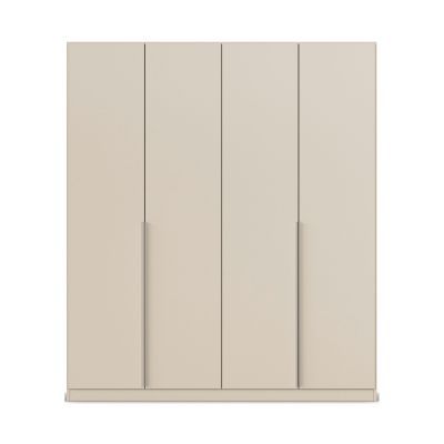 Frontansicht eines chammpagnerfarbenen Kleiderschranks mit vier Türen und geradlinigem, minimalistischem Design