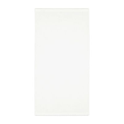 Handtuch in der Farbe Weiß, flach auf weißem Hintergrund gezeigt; gleichmäßige Frotteeoberfläche und saubere Säume sind sichtbar.