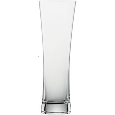 Freigestelltes leeres schlankes Beer-Basic-Weizenbierglas, frontal mit langem Glaskörper und sichtbarem Boden.