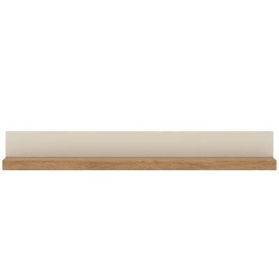 Großzügiges Wandboard mit Ablagefläche in Eiche und weißer Rückwand für Wohnaccessoires, Bilderrahmen und Bücher