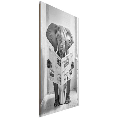 Seitliche Schrägansicht des Wandbilds „Elephant Toilet“, 60 × 90 cm; Profil, Kante und Tiefe des Bildes sind erkennbar.