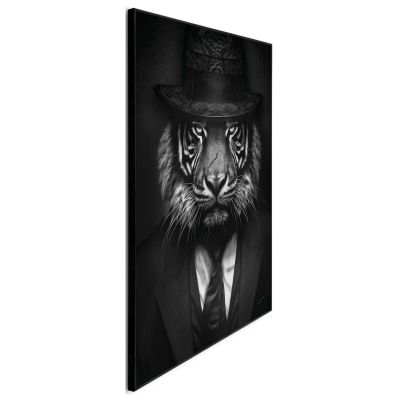 Seitliche Schrägansicht des Wandbilds „Tiger Lord“, 50 × 70 cm; Profil, Kante und Tiefe des Bildes sind erkennbar.