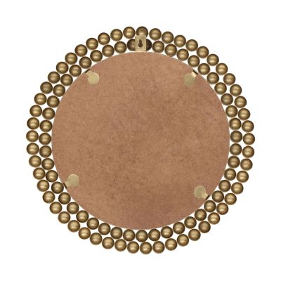 Spiegel Amila in Gold, von der Rückseite mit runder Trägerplatte und umlaufendem Kugelrahmen; Maße ca. 46 x 46 x 2,5 cm.