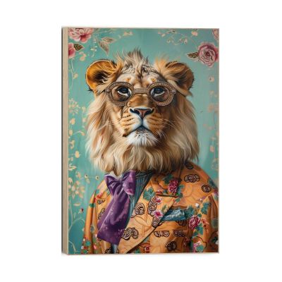 Frontansicht des Wandbilds „Dandy Lion Portrait“ in Mehrfarbig, Größe 90 × 60 cm; das vollständige Motiv ist zu sehen.