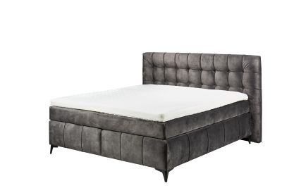 Boxspringbett „Salvador 04 Espresso“ mit HR-30-Topper und 7-Zonen-Tonnentaschenfederkern-Matratze, aus schräger Perspektive, Liegefläche ohne Kissen oder Dekoration