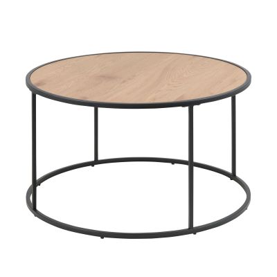 Runder Couchtisch mit Tischplatte in matt Wildeiche und Gestell in matt Schwarz