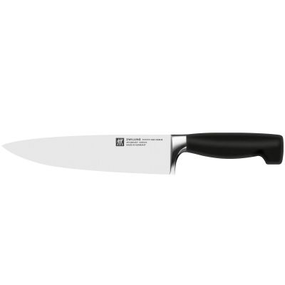 Kochmesser mit breiter Klinge und Griff, Serie Vier Sterne von ZWILLING, Klingenlänge 200 mm, freigestellt auf weißem Hintergrund.