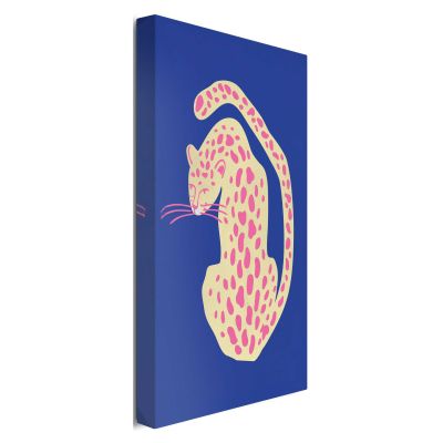 Seitliche Schrägansicht des Wandbilds „Blue Pink Cat“, 20 × 30 cm; Profil, Kante und Tiefe des Bildes sind erkennbar.