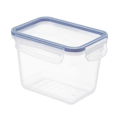 Hohe transparente Frischhaltedose mit Deckel und blauem Dichtungsring