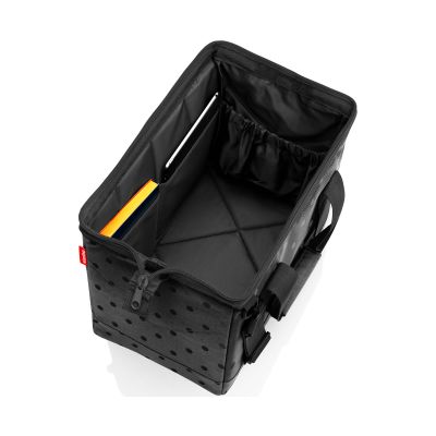 Geöffnete schwarze Reisenthel Tasche mit Innenfächern und Stauraum für Laptop und Zubehör