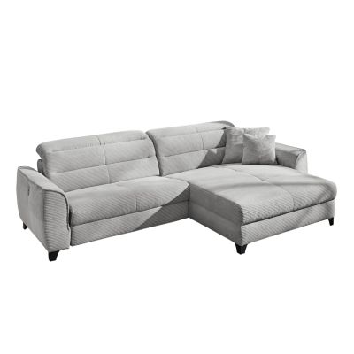 Wohnlandschaft aus hellgrauem Cord mit Ottomane, moderne Ecksofa-Ausführung im Wohnzimmer.