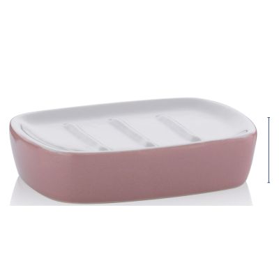 Produktansicht einer rosa Seifenschale mit weißem Einsatz und Maßangaben