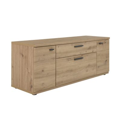 Interliving 2110 Lowboard in Holzoptik mit zwei Schubladen und seitlichen Türen in Frontansicht