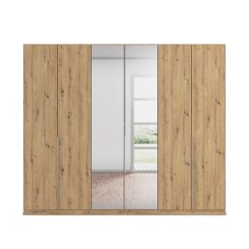Großer Kleiderschrank in Eiche Artisan mit sechs Türen und mittig angeordneten Spiegelflächen
