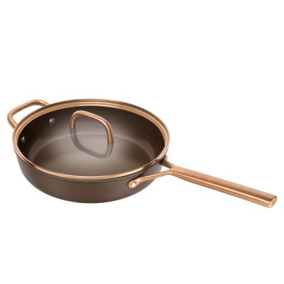 Runde Schmorpfanne mit langem Griff und Glasdeckel, Serie Milano von ZWILLING, in Braun, Ø 28 cm, freigestellt auf weißem Hintergrund.