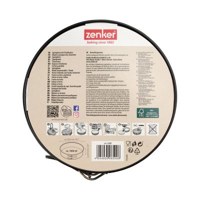 Rückseite der Springform Verpackung mit Anwendungshinweisen und Details