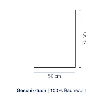 Maßskizze des Geschirrtuchs mit 50 Zentimetern Breite und 70 Zentimetern Länge
