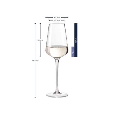 Weißweinglas mit Maßangaben Höhe 210 mm und Volumen bis 220 ml