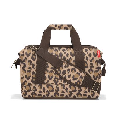 Beige Reisetasche im Leopardenlook mit Tragegriffen und Schulterriemen