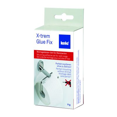 Transparentes Klebe Set X Trem Glue Fix in weißer Verkaufsverpackung auf weißem Hintergrund