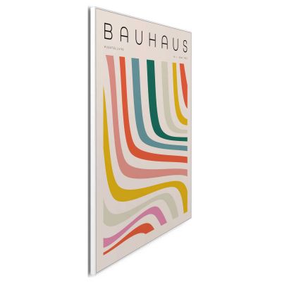 Seitliche Schrägansicht des Wandbilds „Bauhaus Colourful“, 40 × 50 cm; Profil, Kante und Tiefe des Bildes sind erkennbar.