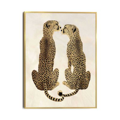 Frontansicht des Wandbilds „Loving Cheetas“ in Gelb, Größe 30 × 40 cm; das vollständige Motiv ist zu sehen.
