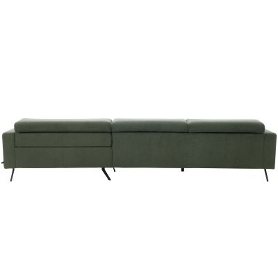 Rückansicht eines großen grünen Ecksofas Interliving 4303 mit durchgehender Rückenlehne und schwarzen Metallfüßen